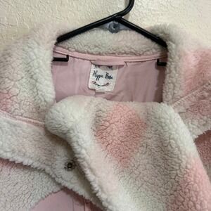 Hippie Rose Fuzzy Plaid Sherpa Jacket Pink White Snap Button Size Medium